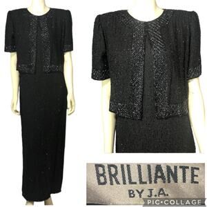 Vintage Brilliante by J.A  beaded dress with attached jacket black size large
